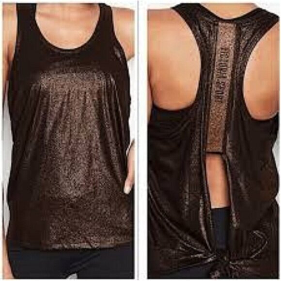 Victoria's Secret Tops - Victoria’s Secret Victoria Sport Black Copper Logo Tie Back Tank Top